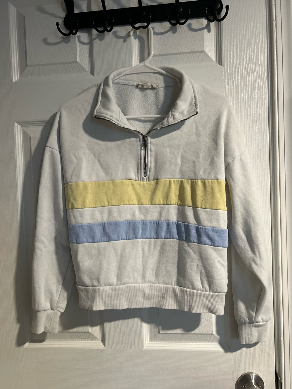 Cream/Off White Striped 1/4 Zip Pullover Sweatshirt